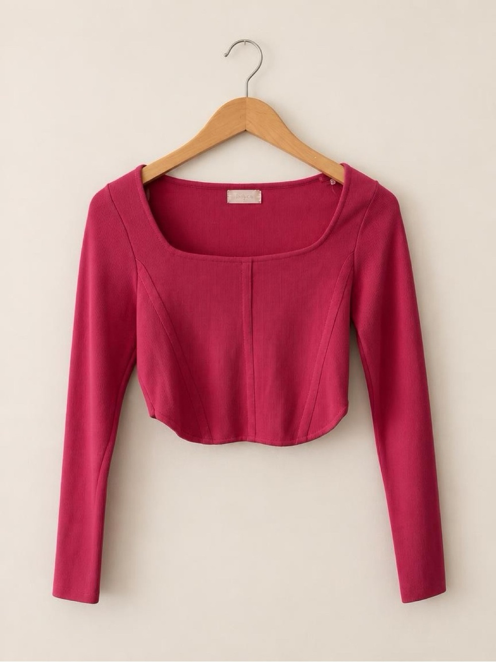 Altar'd State Deep Pink Long-Sleeve Square-Neck Crop Top